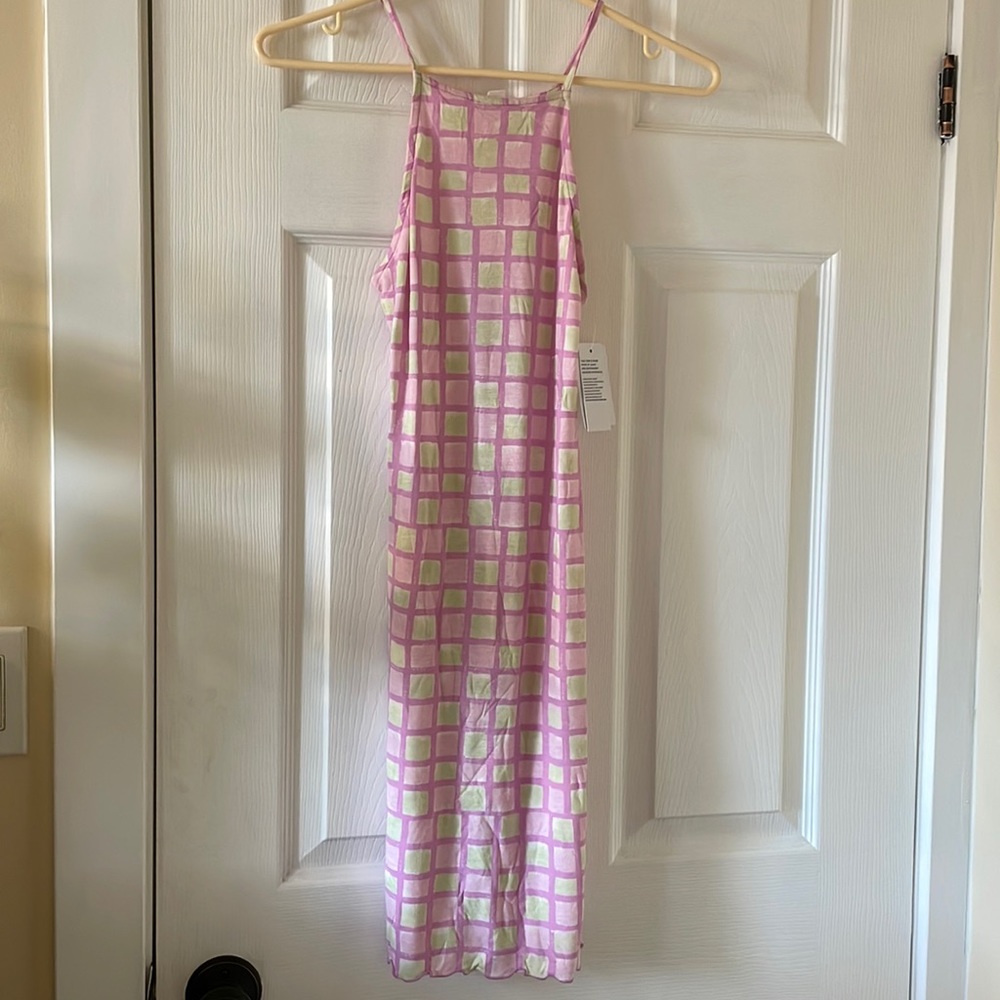 Bp sustainable thin sundress purple tulip tic tax check dress